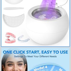 Dental Ultrasonic Retainer Cleaner - 48kHz Dental Cleaning Pod for Denture, Braces, Mouth Guard, Toothbrush Heads, Jewelry, 4 Modes Retainer Cleaner M