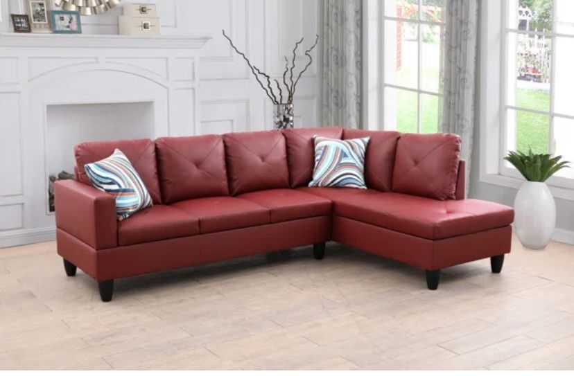 Red Faux Leather Sectional