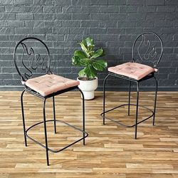 Post Modern Memphis-Style Wrought Iron Barstools w/ Flame Backrest, c.1980s
- Delivery Available
