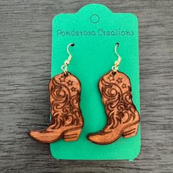 Cowboy Boot Design - Stained Wood - Earrings