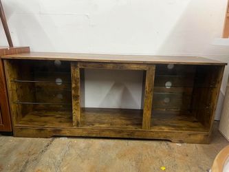 58” Rustic Brown Tv Stand With Open Glass Shelves