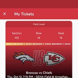 Broncos Vs Chiefs 2 Field Level Tickets