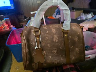 Brown Cartoon Print Mini Barrel Handbag