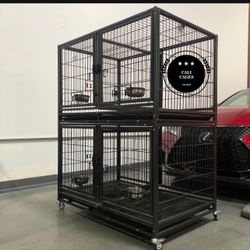 Double Stacked Dog Pet Cage Kennel Size 43” With Divider And Feeding Bowls New In Box 📦 