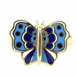 Woman’s Ladies 14k Yellow Gold Blue Enamel Butterfly Ring Size 8 GP3102608