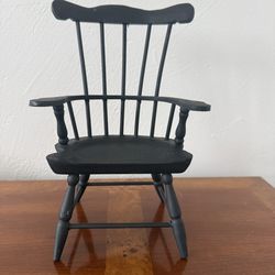 Handcrafted Miniature Windsor Armchair - Black Wooden Collector's Piece, 6.7" Tall