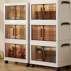 NEW-UAMFURI 285Qt/70Gal Stackable Storage Bins with Lids and Divider, 3Pack Collapsible Drawers with Doors, Foldable Cabinet with Wheels, Plastic Clos