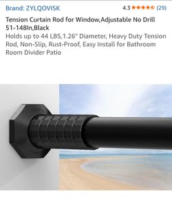Tension Curtain Rod for Window,Adjustable No Drill 51-148In,Black