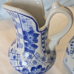 Blue White Flower Pitcher Delft Style
