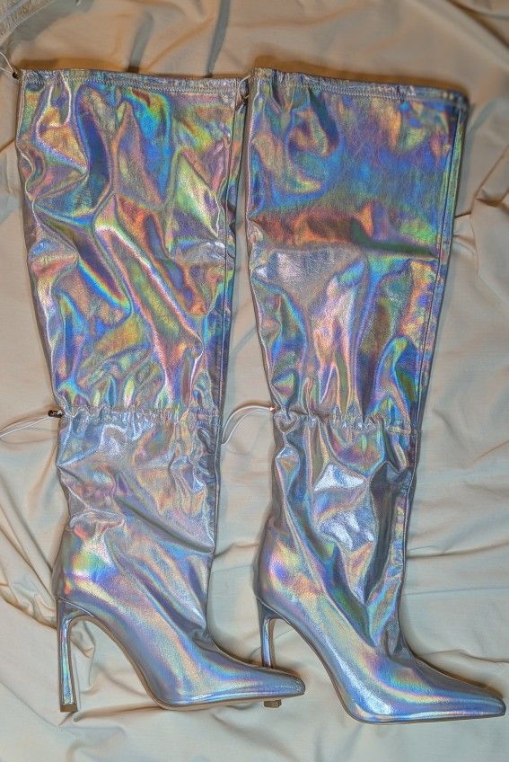 Holographic Thigh High Boots, Size 10