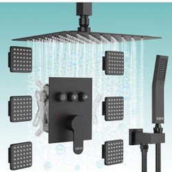 Brand New In The Box- Shower Jets System in Wall, STARBATH 12 Inch Ceiling Mount Rainfall Shower System with Handheld Spray and 6 Body Jets, Can Run A