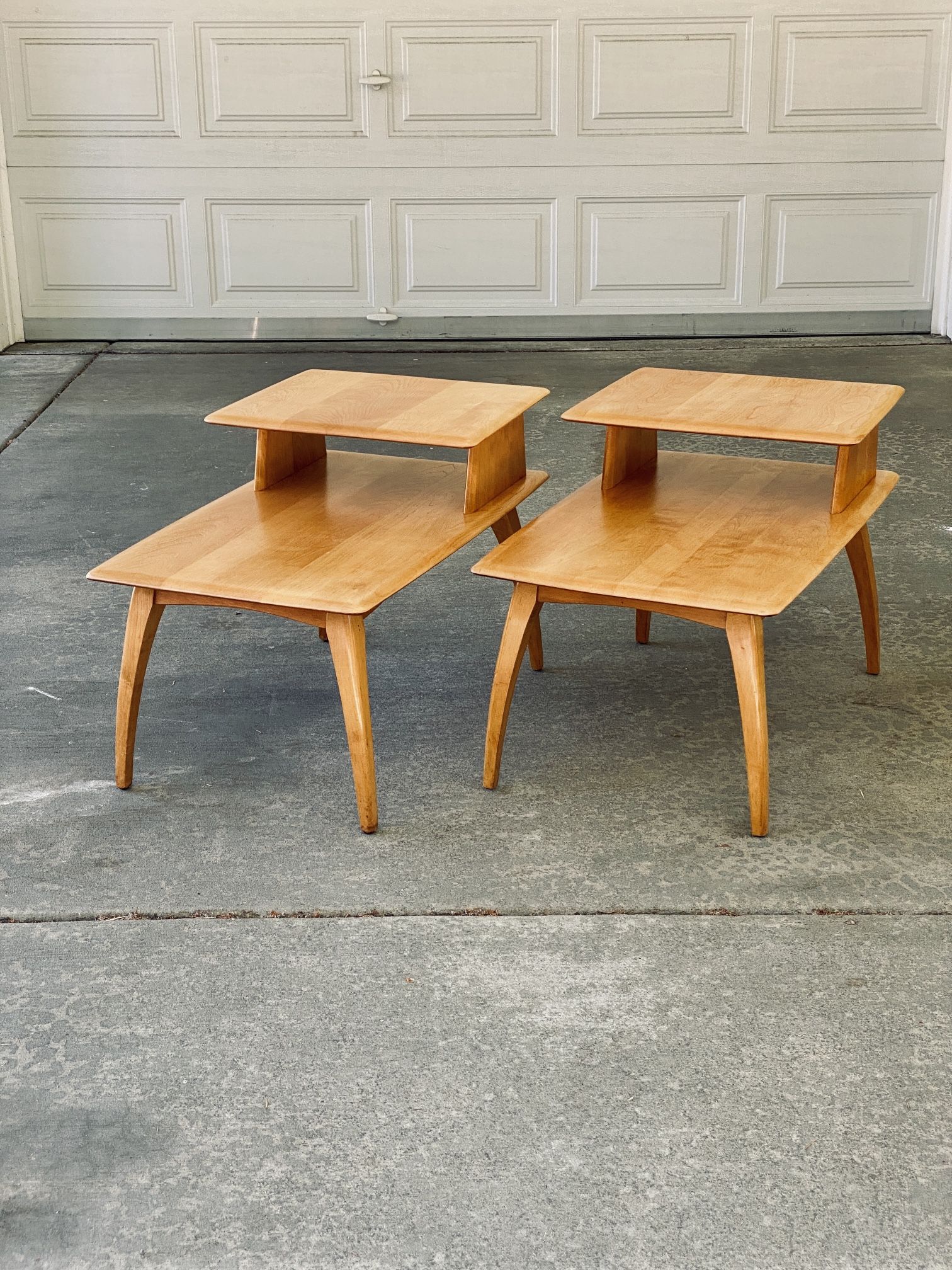 Restored Mid Century Solid Wood Side Table Set by Heywood Wakefield