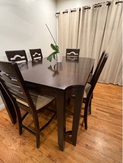 Counter Height Dining Table Set – 6 Chairs (Espresso Finish)