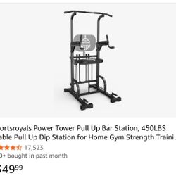 Sportsroyals Power Tower Pull Up Bar Station, 450LBS Stable Pull Up Dip Station for Home Gym