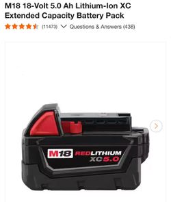 M18 18-Volt 5.0 Ah Lithium-Ion XC Extended Capacity Battery Pack