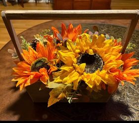 Autumn Sunflower Floral Arrangement in Wooden Basket. Read description 1st