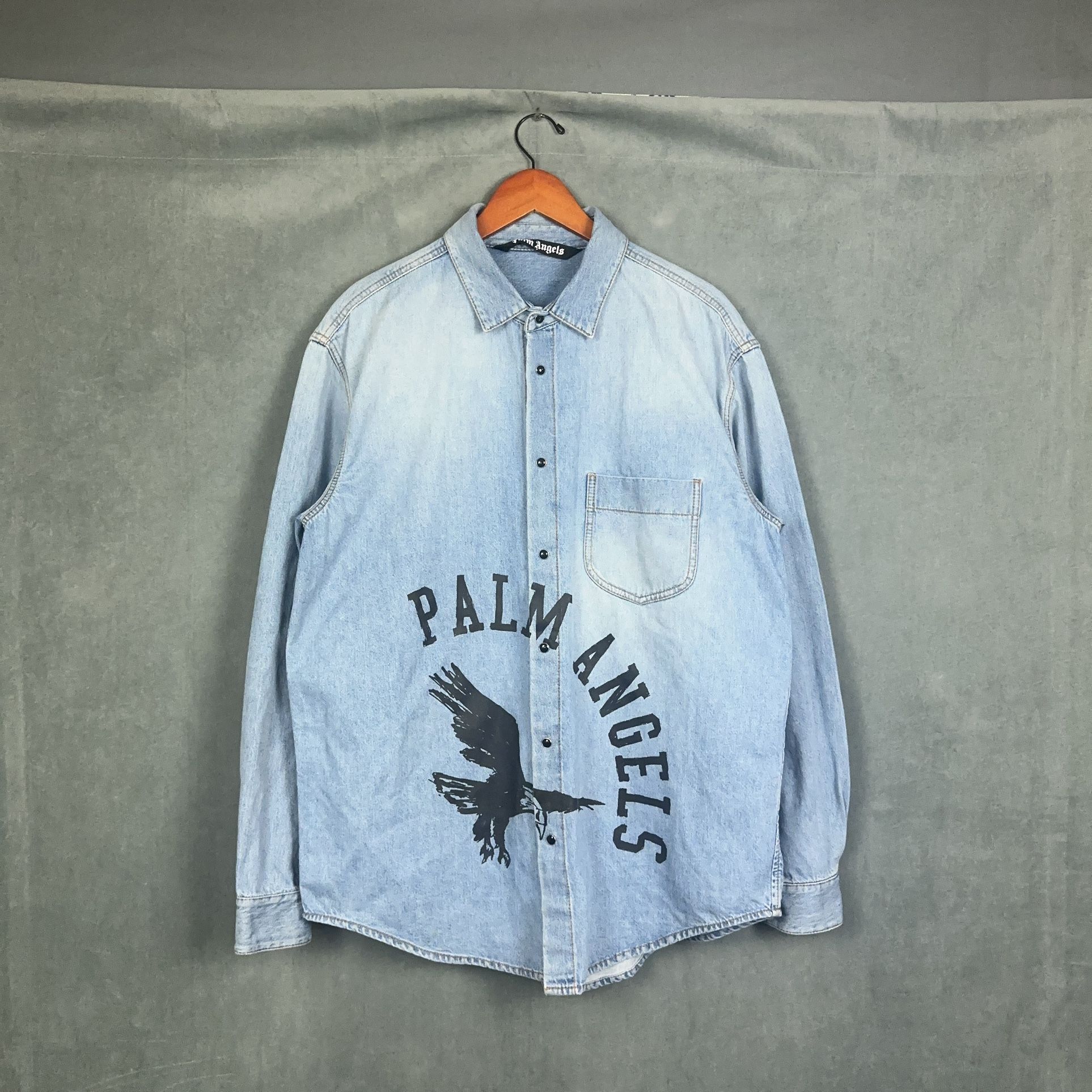 Palm Angels Denim Shirt College Eagle Mens Size XL Made in Italy