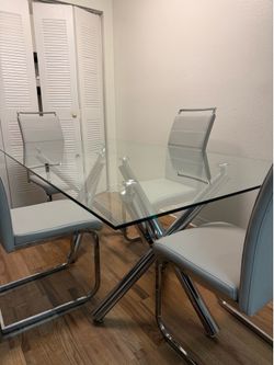 Modern Glass Dining Table Set with 4 Chairs