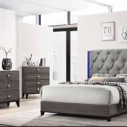 NEW 5 PCS BEDROOM SET! QUEEN BED FRAME , DRESSER , MIRROR , CHEST , N STAND ! MINAS HOME FURNITURE 