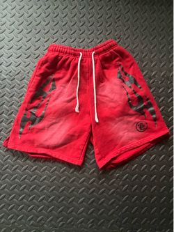 Hellstar Men's Red Fleece Cotton Sweat Shorts (Size Small )Graphic Logo Drawstring Elastic