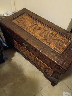 Original hand carved Asian wood chest