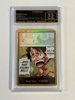 One Piece DON!! Card Luffy Alt Art Gold Foil CROWN 9.5 Gem Mint