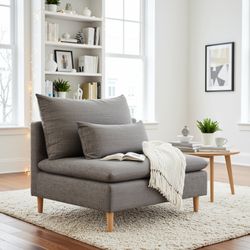 Edeline Modular Sofa in Grey Fabric with Cushions