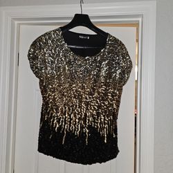 Sequin Ombre Black And Gold Top