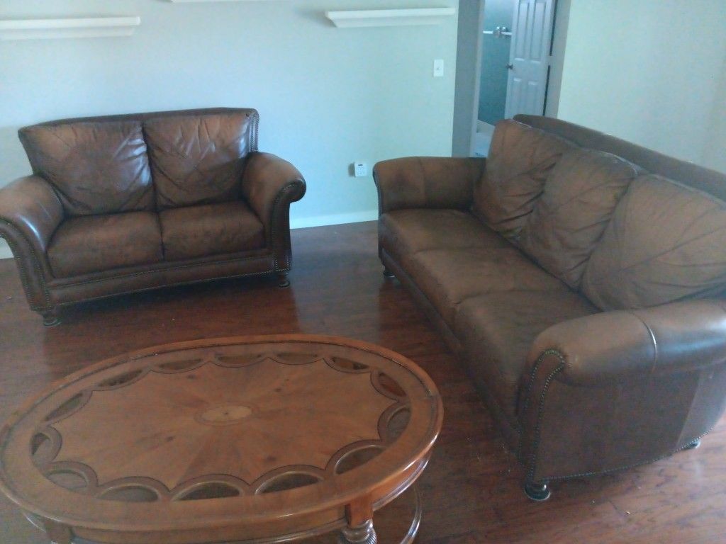 Leather Couch, Loveseat And Coffee Table