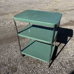 Vintage Mid Century Rolling Metal Bar Cart Green Retro 3-Tier Cosco Collectible