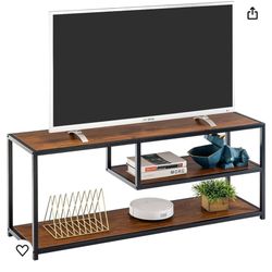 TECHMILLY Modern TV Stand for 55" TV, TV Table with Storage Shelves, Entertainment Center with Metal Frame, TV Console Table for Living Room, Bedroom,