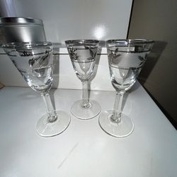 Vintage Libbey Silver Leaf Shot Glasses 