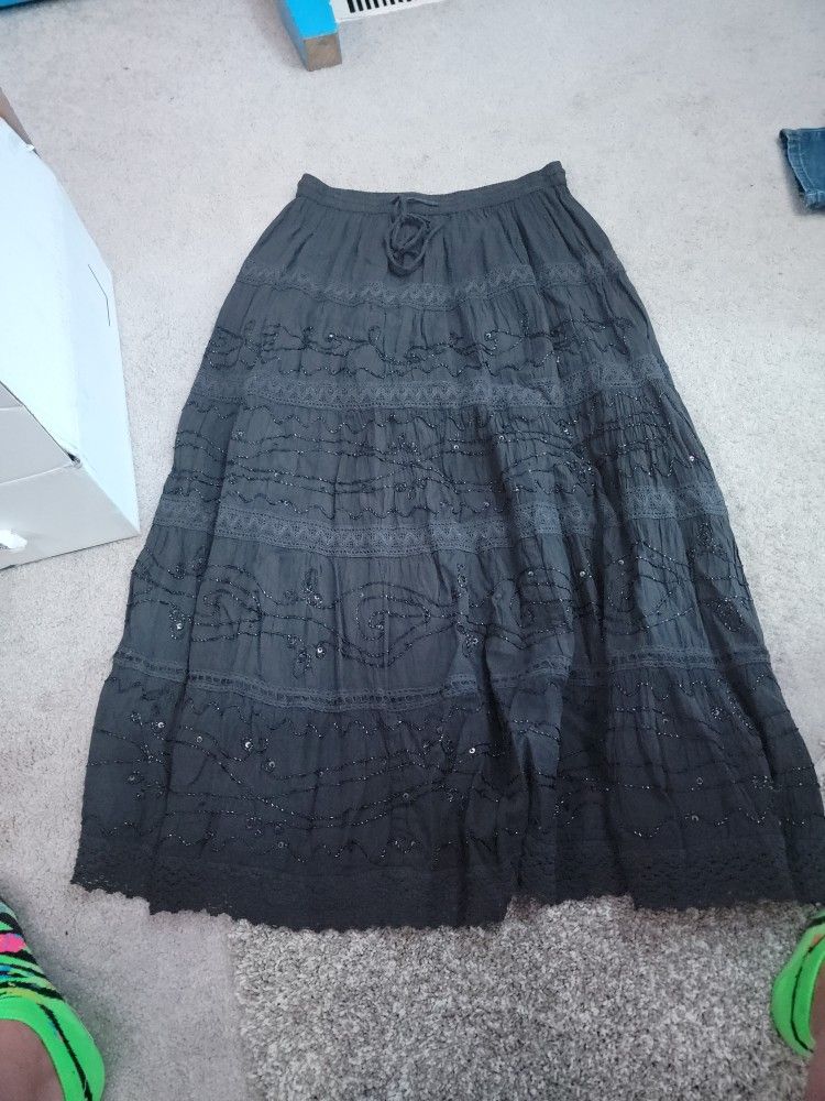 Large Black Maxi Skirt With Sequins