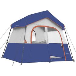 6 Person Camping Tent - Portable Easy Set Up Family Tent for Camp, Windproof Fabric Cabin Tent Outdoor for Hiking, Backpacking, Traveling