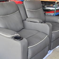 Dual electric recliner theater seating gray