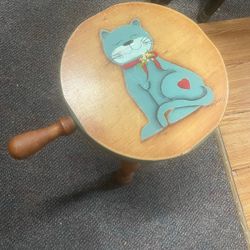 Vintage Wood Kitty Cat Hand painted Step Stool 12"