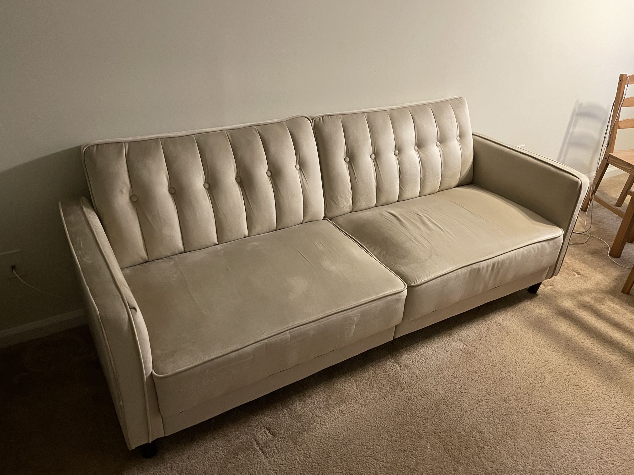 DHP Ivana Tufted Futon, Tan Velvet, 81.5 Inch L x 34 Inch  W x 34 Inch  H