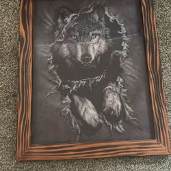 3D Lenticular Wolf Picture In Wood Frame 