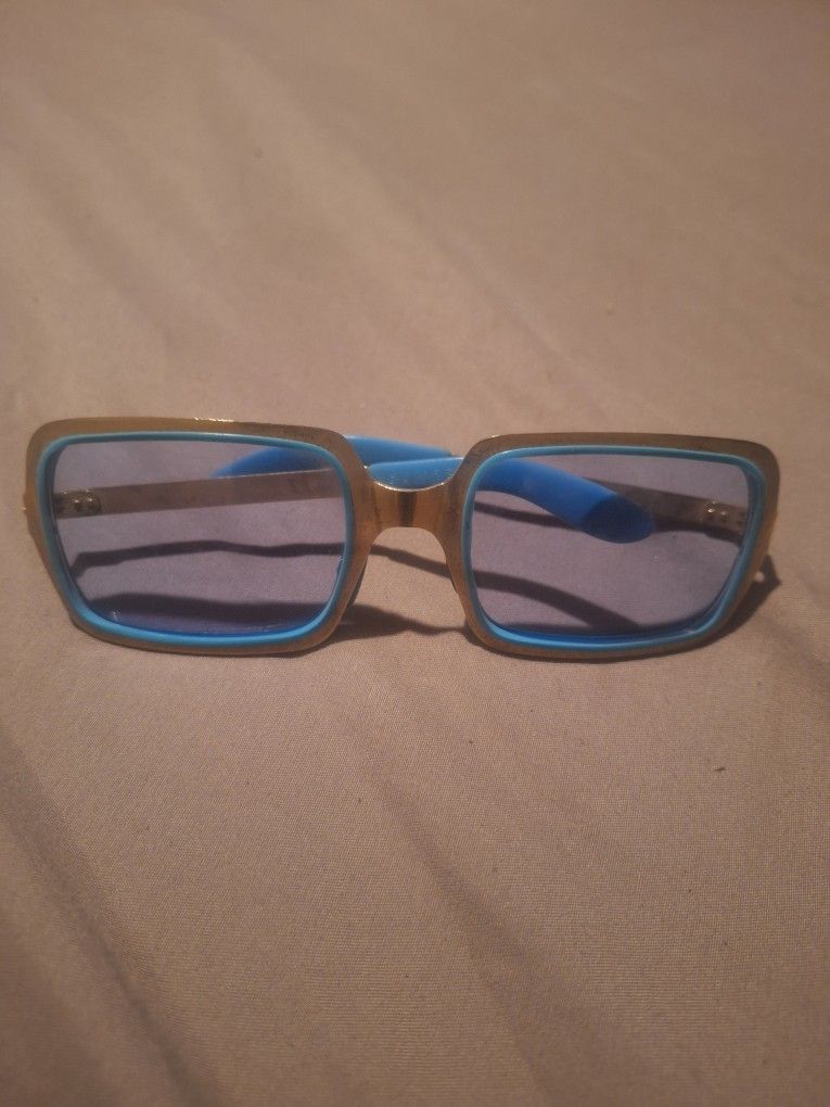 60-70's FRANCE SUNGLASSES Turquoise & Gold Metal