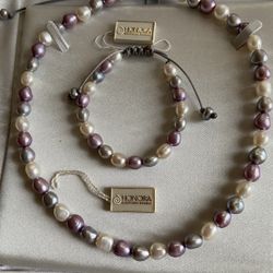 Multi Color Knotted Pearl Necklace and Bracelet By Honora