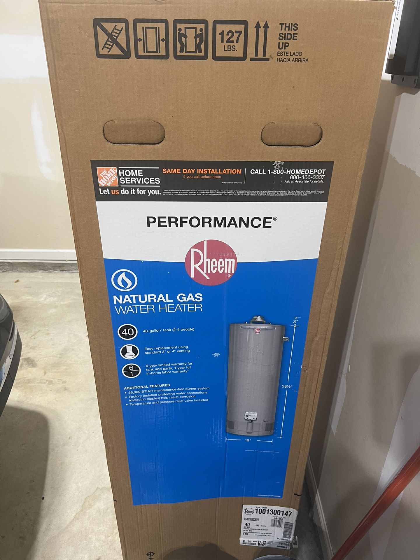 Performance 40 Gal. Tall 36,000 BTU Natural Gas Water Heater