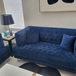 2 Blue Sofa & Coffee Table