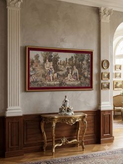 Vintage Wall picture framed- Large 18th Century Style Pastoral Scene Aubusson Tapestry Wall Hanging