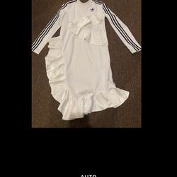 EUC! Adidas Original X J Koo Ruffle Dress Size XS white black stripes crew neck 