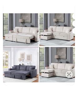$380 . 2-P Convertible Sectional  Sleeper Sofa W/ Cupholder Sofa Storage & USB Ports  89”x 59”X36”H