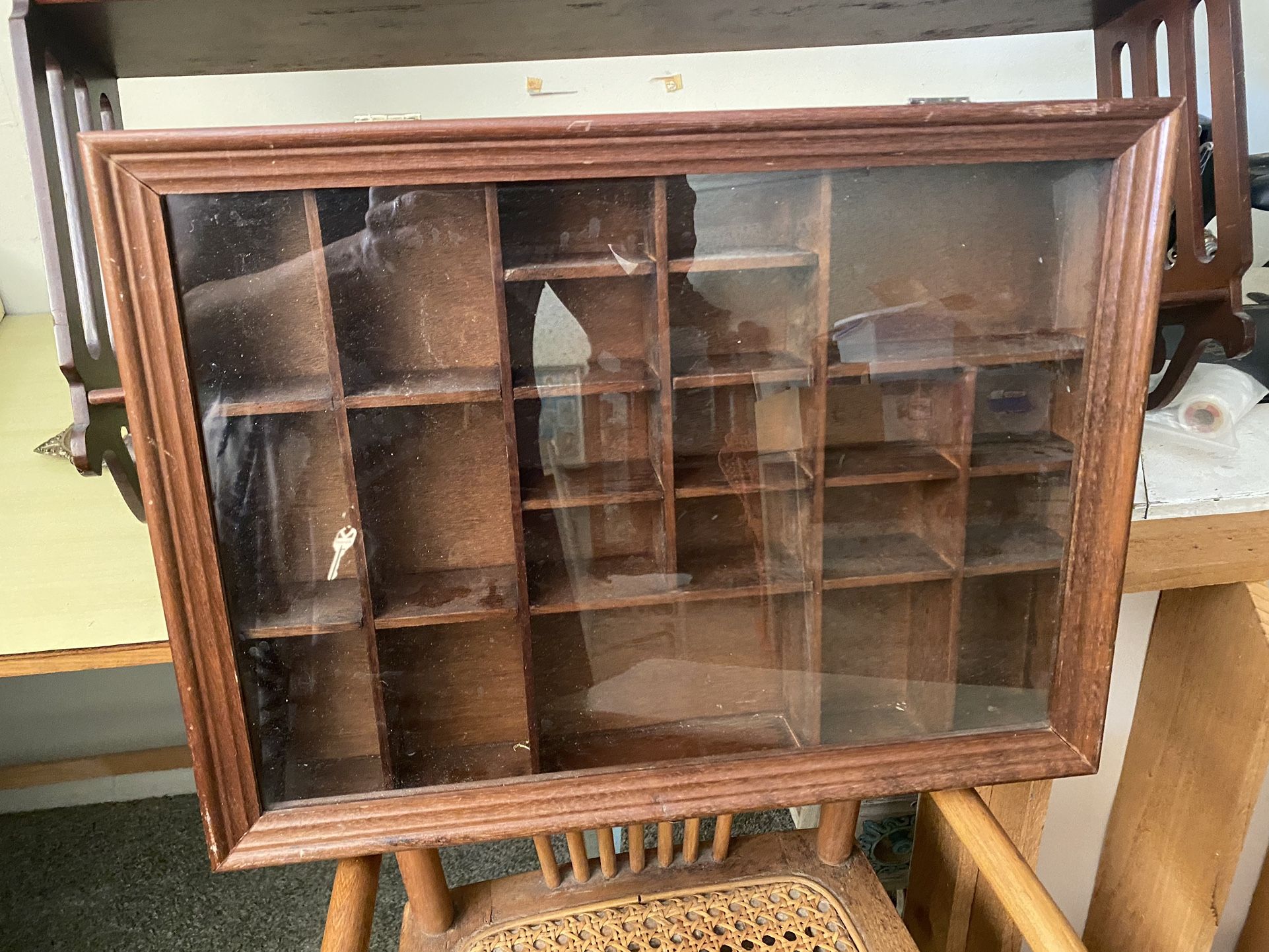 Small Rectangular wooden vintage curio shelf for displaying small Knick knacks or miniatures, vintage cubby shelf, Small Wooden Shadow Box