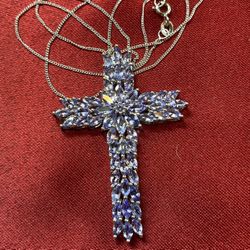 Chuck Clemency STS Natural Tanzanite 925 Sterling Silver Cross Pendant & Necklace