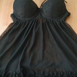 New Nightie Lingerie Black Sheer Lace Push Up Padded Women's Small