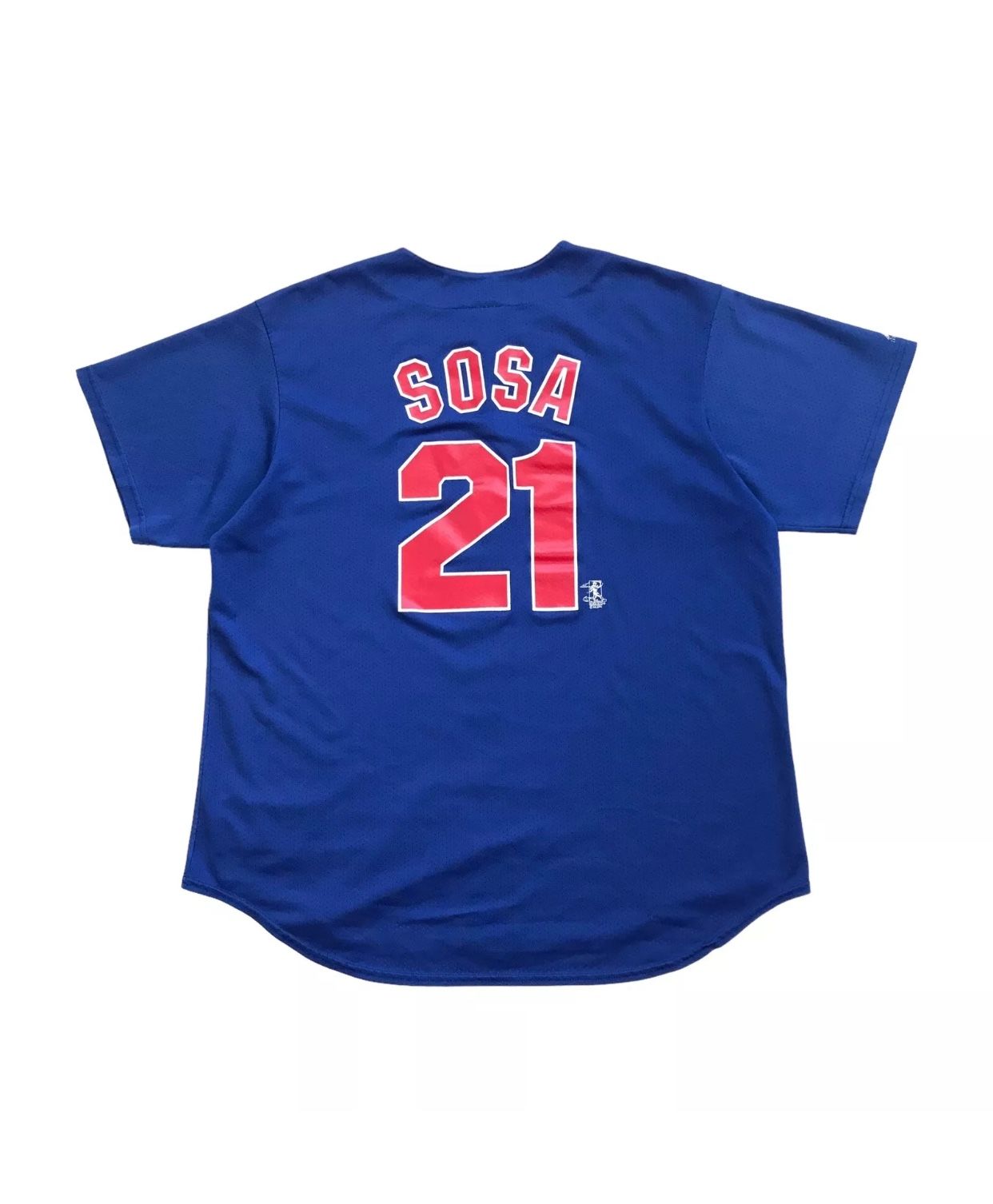 VINTAGE MAJESTIC CHICAGO CUBS SAMMY SOSA JERSEY 2XL XXL BLUE SCRIPT LOGO MLB Y2K