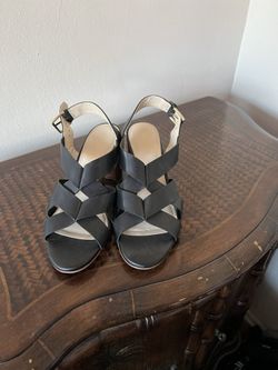 Cole Haan Women Jamie Sandal 6.5B Block Heel Radiant Yellow SEMI Shine Black 